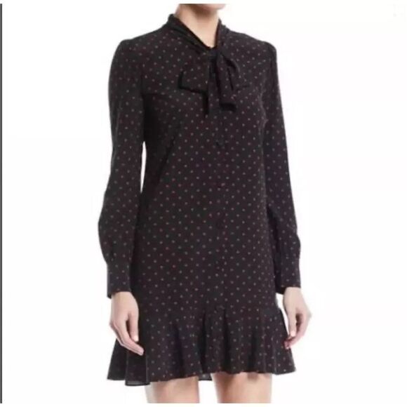 Veronica Beard Mini Dress Size 4 Linley Black And Red Polka Dot Long Sleeve Silk - Picture 2 of 14